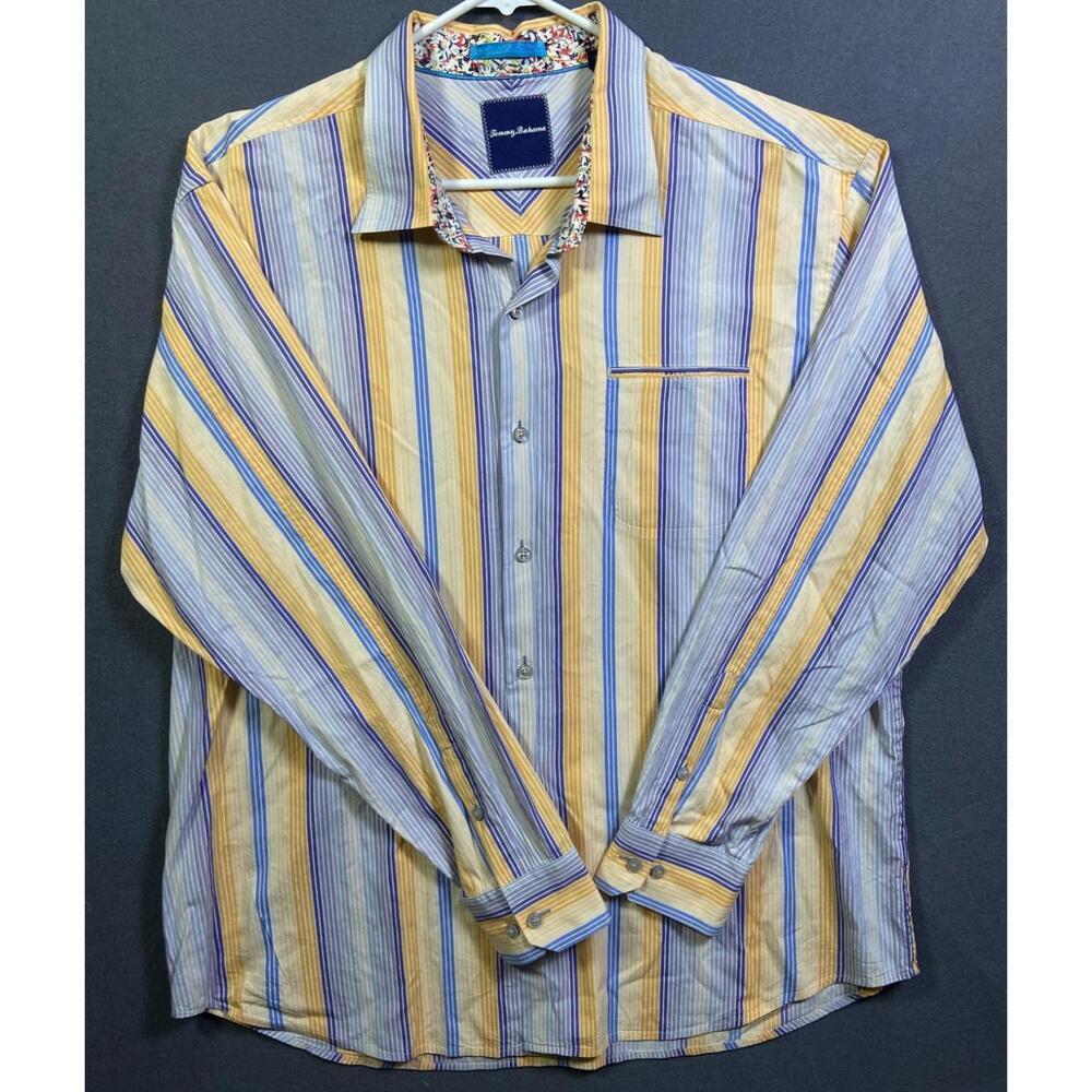 Tommy Bahama Men's Striped Button Up Shirt Cotton Silk Blend Sz. XXL Beach Ocean